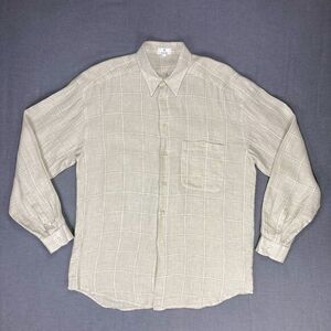 Zanella Linen Button Down Shirt Men L Tan Striped Breathable Summer Resort-Ready